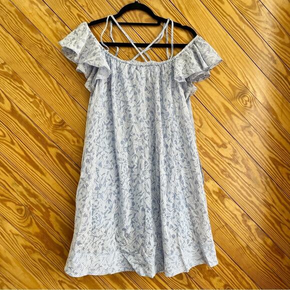 Anthropologie HD Paris Dayflower Mini Dress Off Shoulder Blue White - Picture 5 of 12